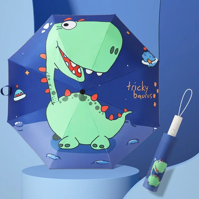 Kids Dinosaur Auto Folding Umbrella – UV & Windproof Folding Umbrella Qst