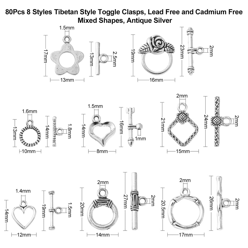 80-Set Tibetan Toggle Clasps Antique Silver – 8 Vintage Styles Jewelry Toggle Clasps Qme
