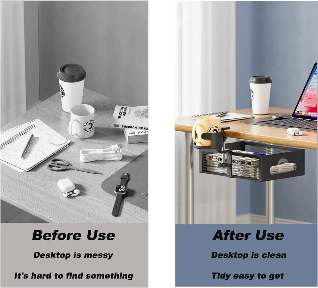 360° Rotary Under-Desk Cup Holder & Anti-Spill Storage Rack Desk Organizer Rack Qme