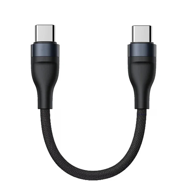 USB-C to USB-C 60W Fast Charging Cable | 0.25M Short Nylon USB-C Charging Cable Qme C to C -Black
