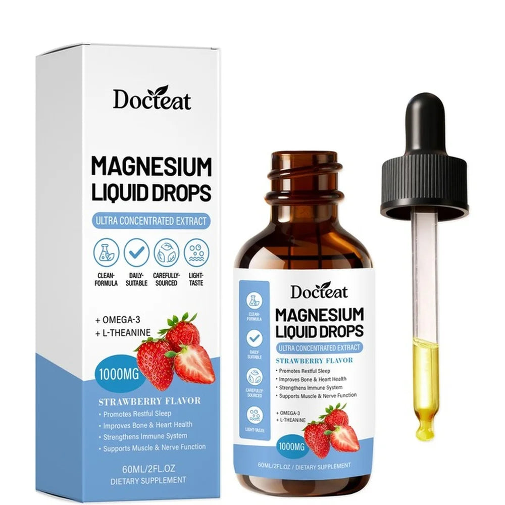 Docteat Magnesium Liquid Drops – Omega-3 ALA & L-Theanine 60mL Liquid Supplement Drops Qst 1 Bottle 60 ml