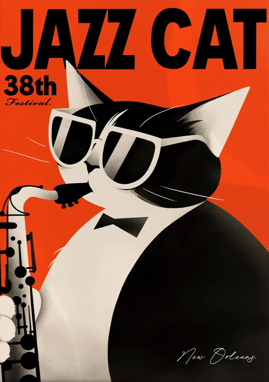Vintage Jazz Black Cat Canvas Wall Art – Retro Music Poster Canvas Wall Art Qst 4 40X60cm No Framed