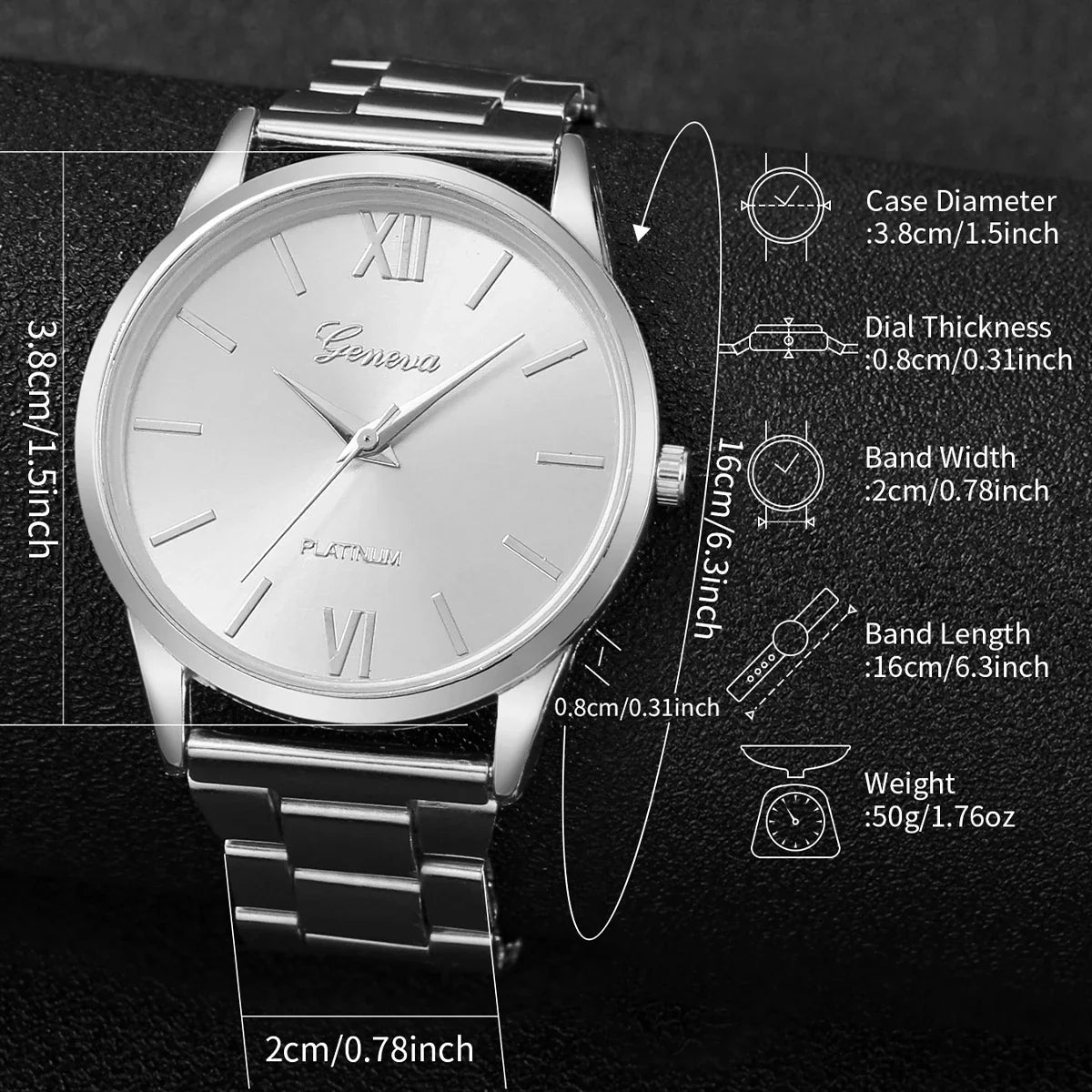 Women's Roman Dial Quartz Watch & Silver Alloy Bracelet Set Quartz Watch Set Qme