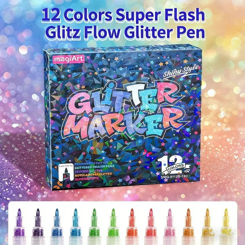 Glitter Acrylic Markers 12–36 Colors | Doodling & Card Making Glitter Art Markers Qme 12 Colors