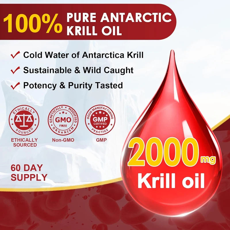 HOLUCKS Antarctic Krill Oil 2000mg – Omega-3 EPA DHA Capsules Krill Oil Supplement Qst