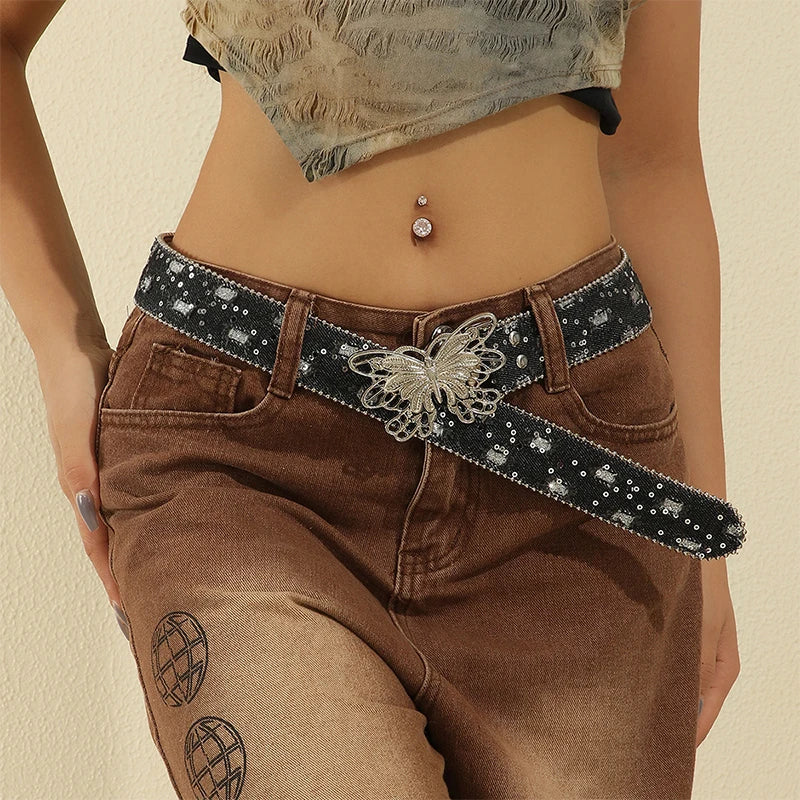Retro Y2K Women's Denim Belt – Vintage Punk Style, 105cm Women's Fashion Belt Qst A4