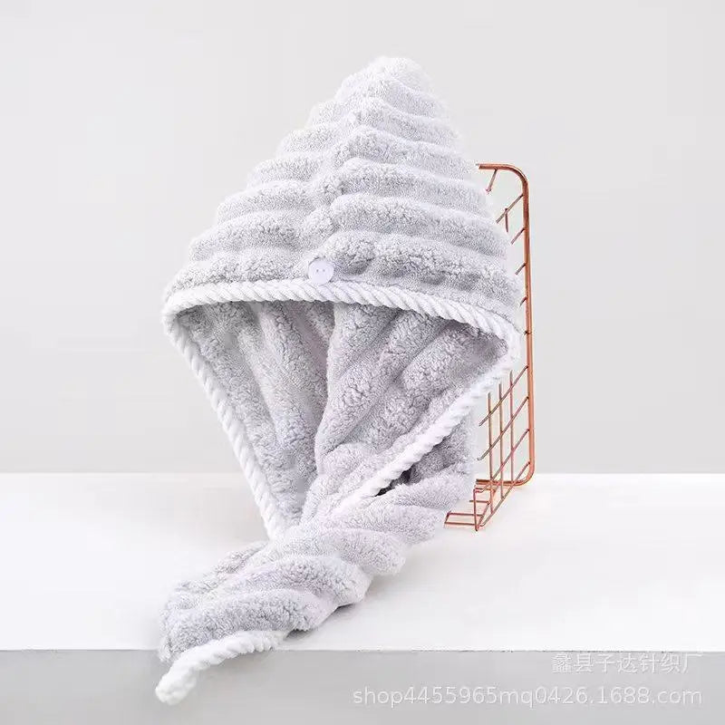 Women's Quick Dry Hair Towel Cap – Super Absorbent Wrap Hair Towel Cap Qst Gray