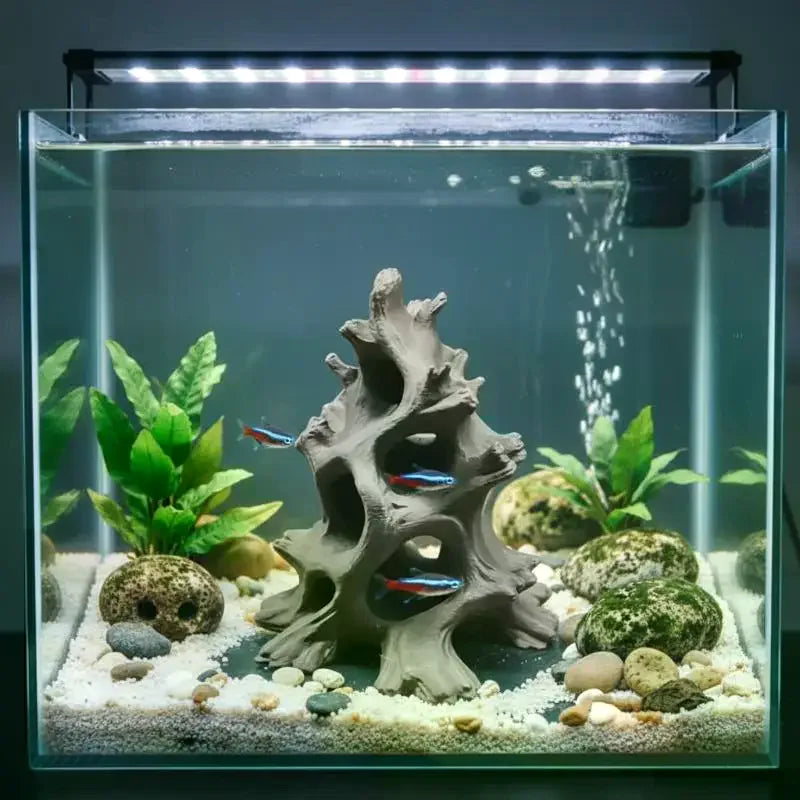 3D Driftwood Aquarium Fish Cave Hideout – Multi-Hole Decor Aquarium Cave Ornament Qme