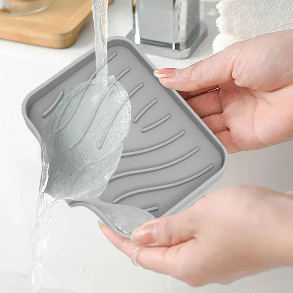 Silicone Self-Draining Soap Dish & Sponge Tray | 6 Colors Soap Dish Tray Qme