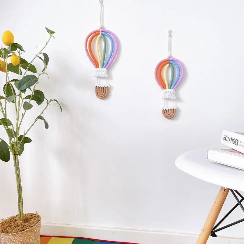 Boho Rainbow Hot Air Balloon Wall Hanging – Handmade Tassel Boho Wall Hanging Qme