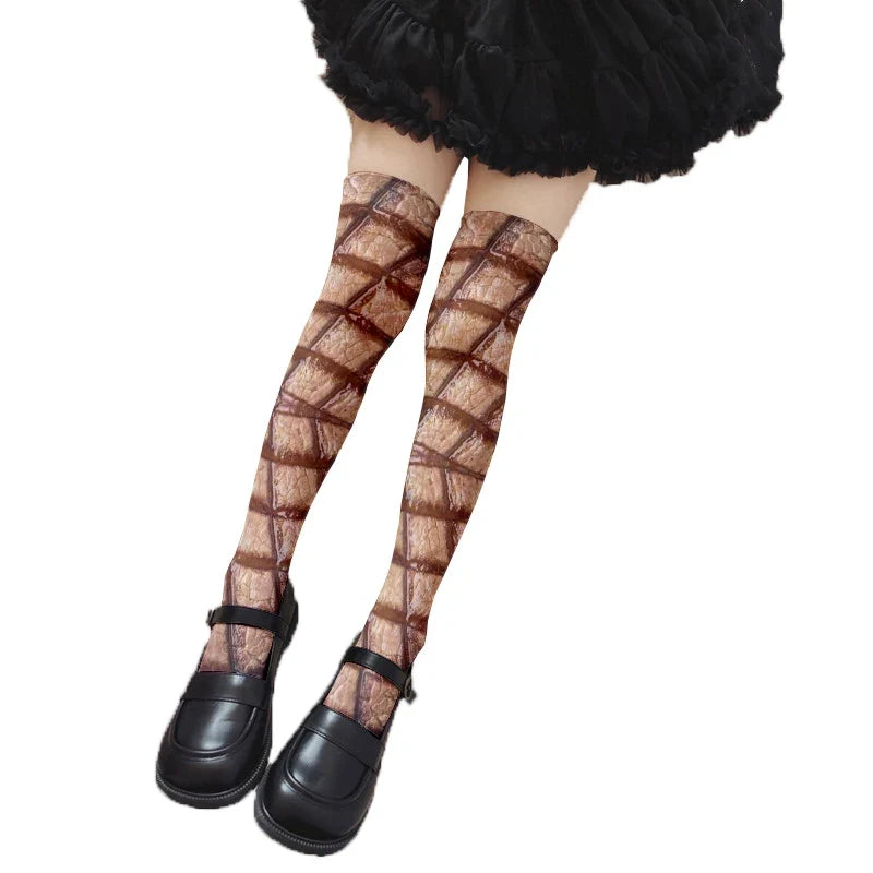 Funny Pork Belly Novelty Thigh-High Stockings | One Size Novelty Thigh-High Stockings Qme style2 One Size