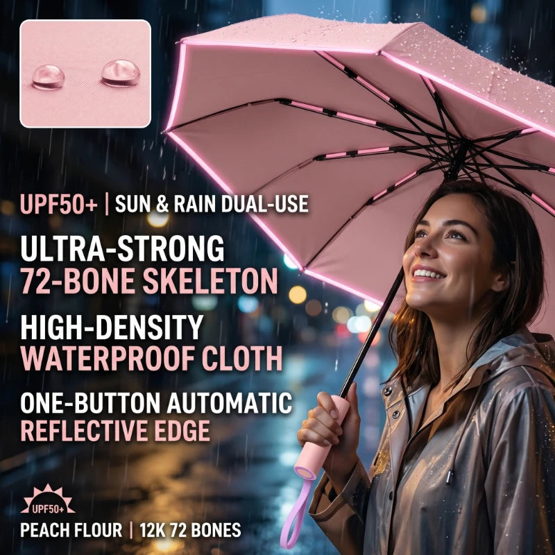 Windproof Auto Folding Umbrella – 72-Bone UV & Rain Shield Folding Umbrella Qst