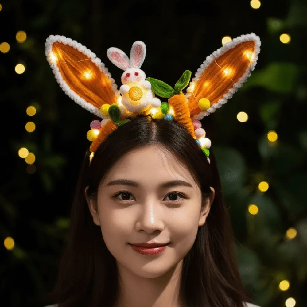Handmade Glowing Bunny Rabbit Headband – Twisted Hair Hoop Novelty Hair Headband Qme