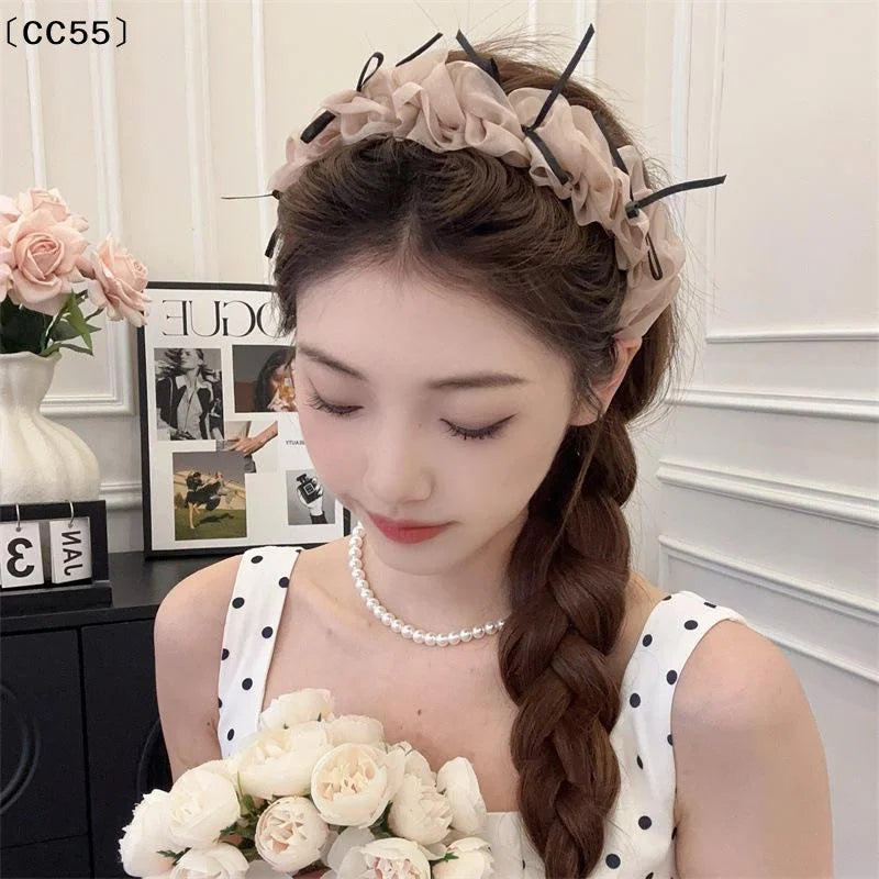 Sweet Mesh Bow Headband – Retro High Crown Comb Hair Clip Hair Bow Headband Qst