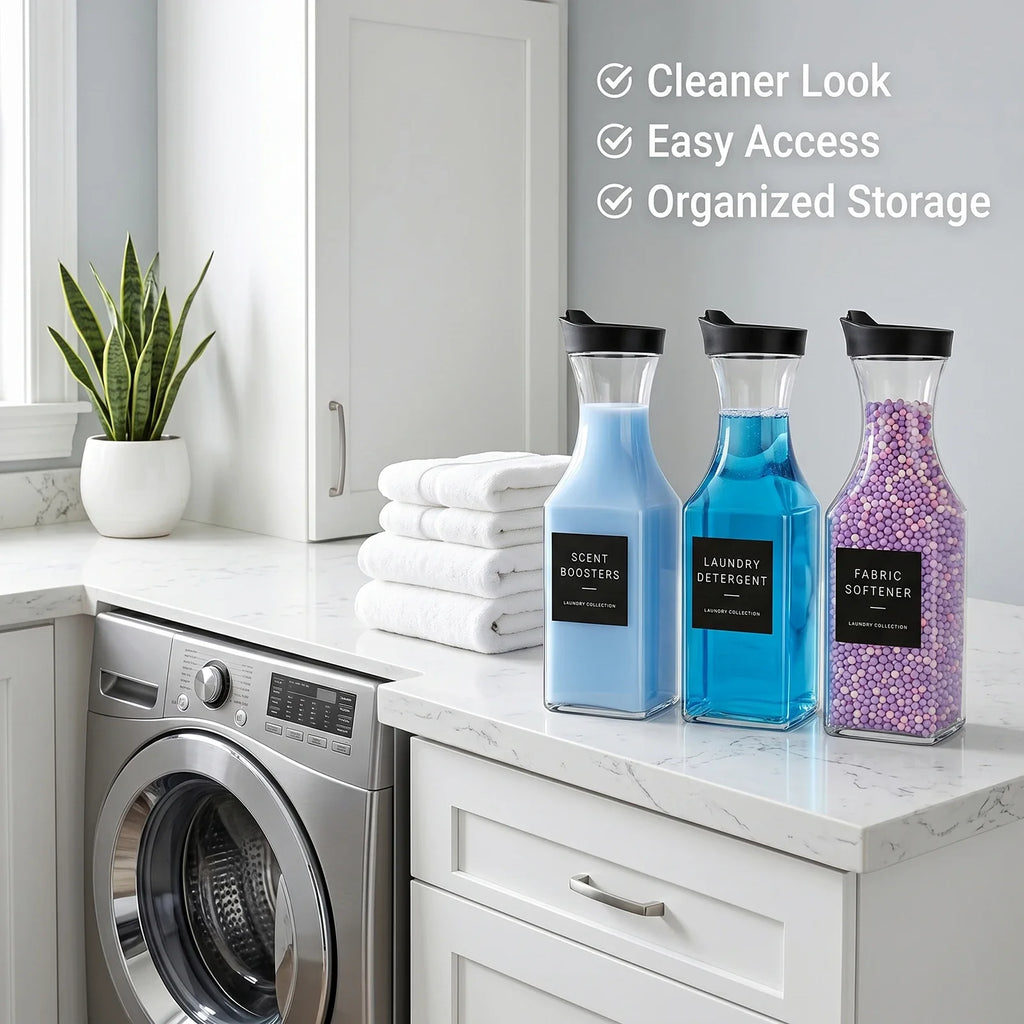 Clear Laundry Soap Dispenser Bottles 3-Pack | Detergent Laundry Dispenser Set Qme
