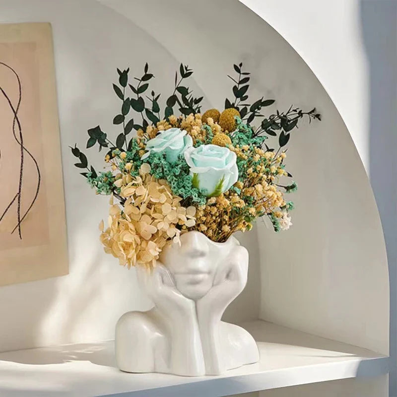 Nordic Thinking Girl Vase – Decorative Art Sculpture Planter Decorative Sculpture Vase Qme