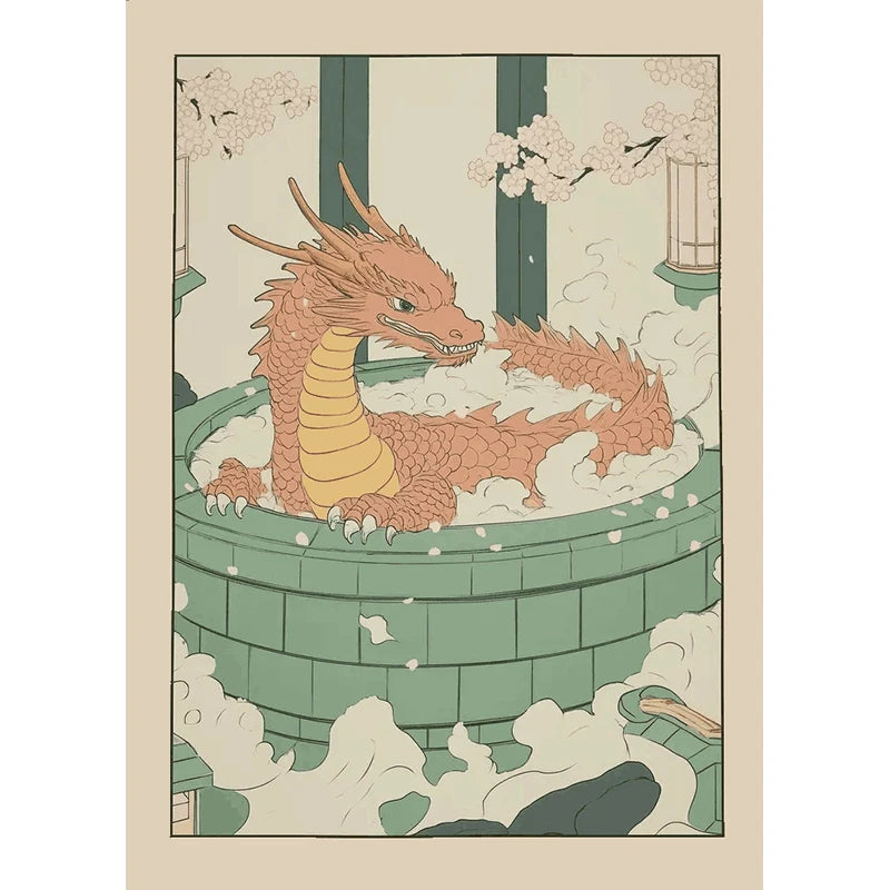 Japanese Bathroom Cute Animals Canvas Wall Art Poster Unframed