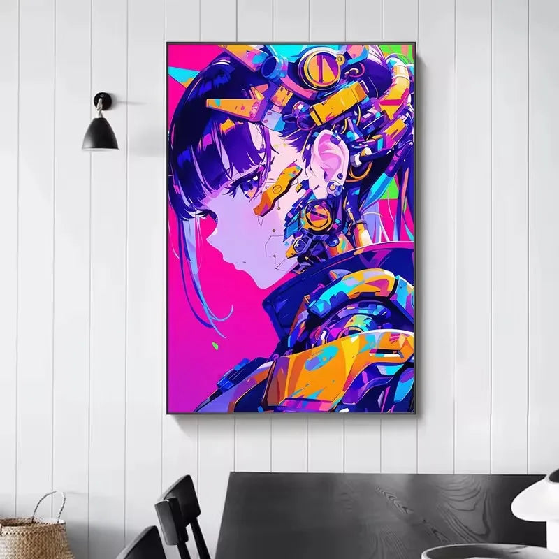 Cyberpunk Anime Girl Canvas Poster | Modern Wall Art Decor Canvas Wall Art Qst