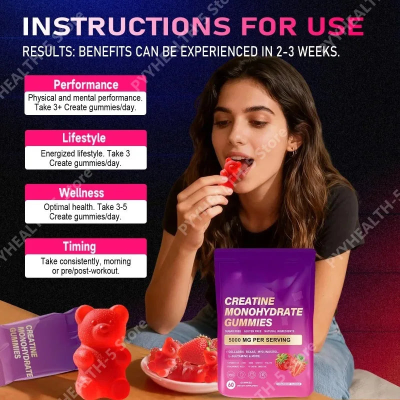 Creatine Monohydrate Gummies – Collagen, Vitamin D3 & Hyaluronic Acid Workout Supplement Gummies Qst