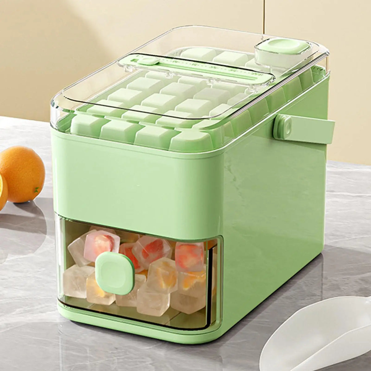 56-Cavity Reusable Ice Tray with Double-Layer Press Lid Box Ice Cube Tray Qme
