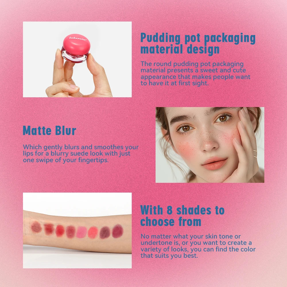 Lakerain 2-in-1 Lip & Cheek Pudding Pot Soft Matte Blush Lip & Cheek Blush Qst
