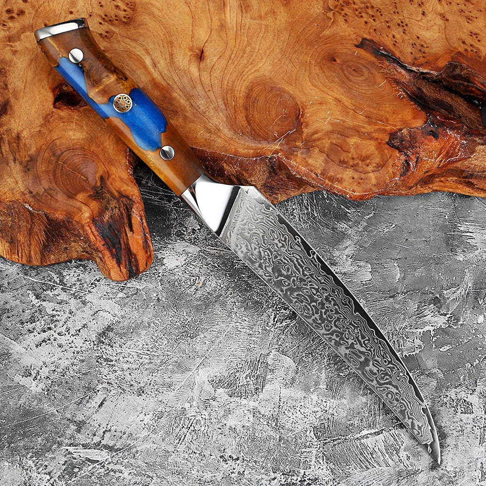 Xituo 5" Damascus Steel Utility Knife – Full Tang Wood Handle Kitchen Utility Knife Qst