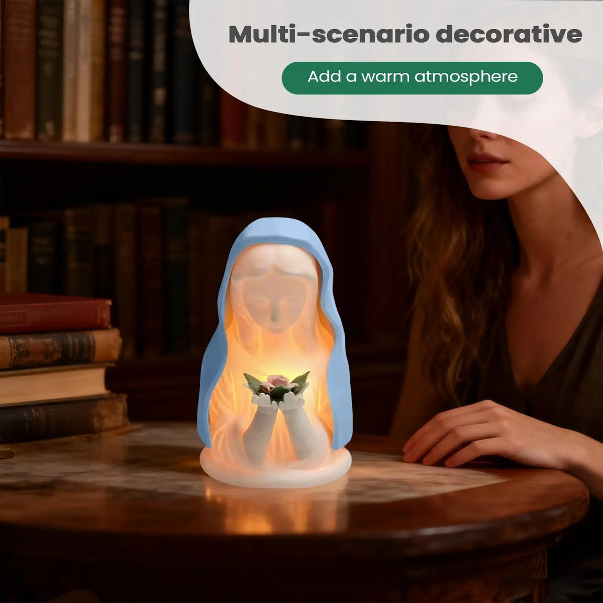 Blessed Mother Mary Night Light – Catholic Resin Figure Religious Night Light Qme