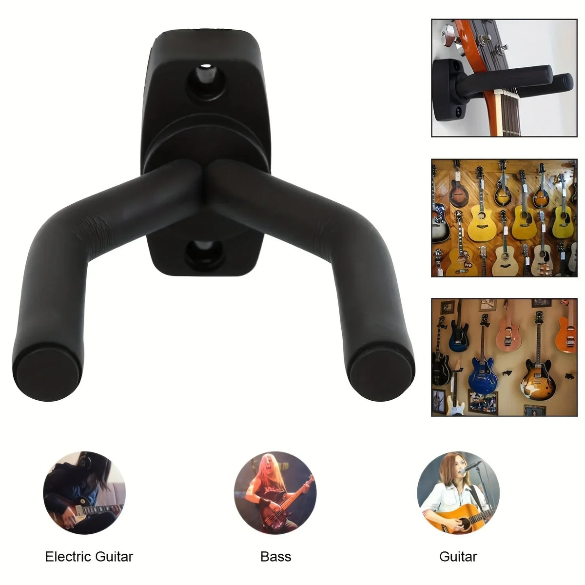Black Metal Guitar Wall Hanger – Multi-Instrument Hook Set Guitar Wall Hanger Qme