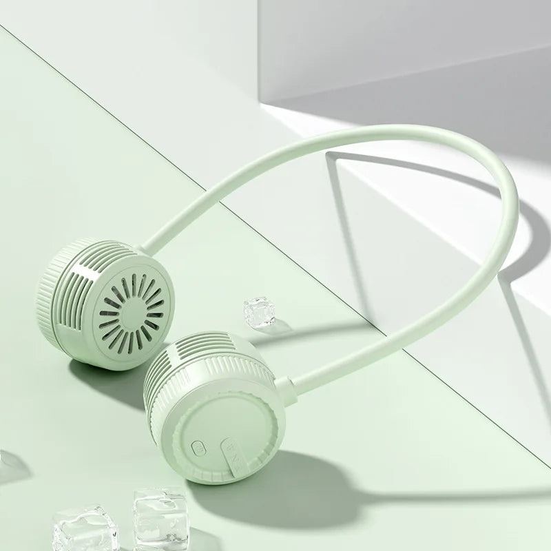 Portable Bladeless Neck Fan – USB Rechargeable & Foldable Neck Fan Qme light green USB Type-C