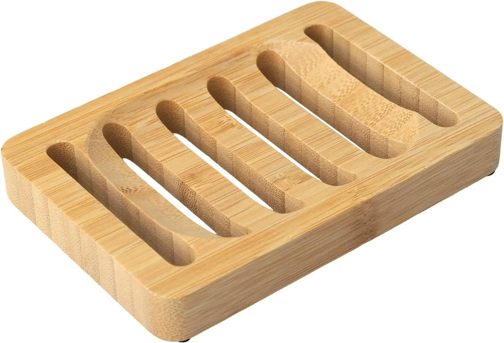 Natural Bamboo Soap Dish Holder – Self-Draining Rustic Tray Bamboo Soap Dish Qme wood color
