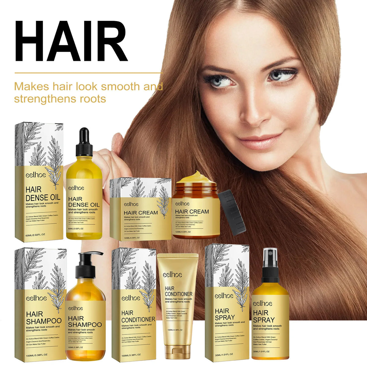 Eelhoe Rosemary Hair Care Set – Shampoo, Conditioner & Oil Hair Care Set Qst