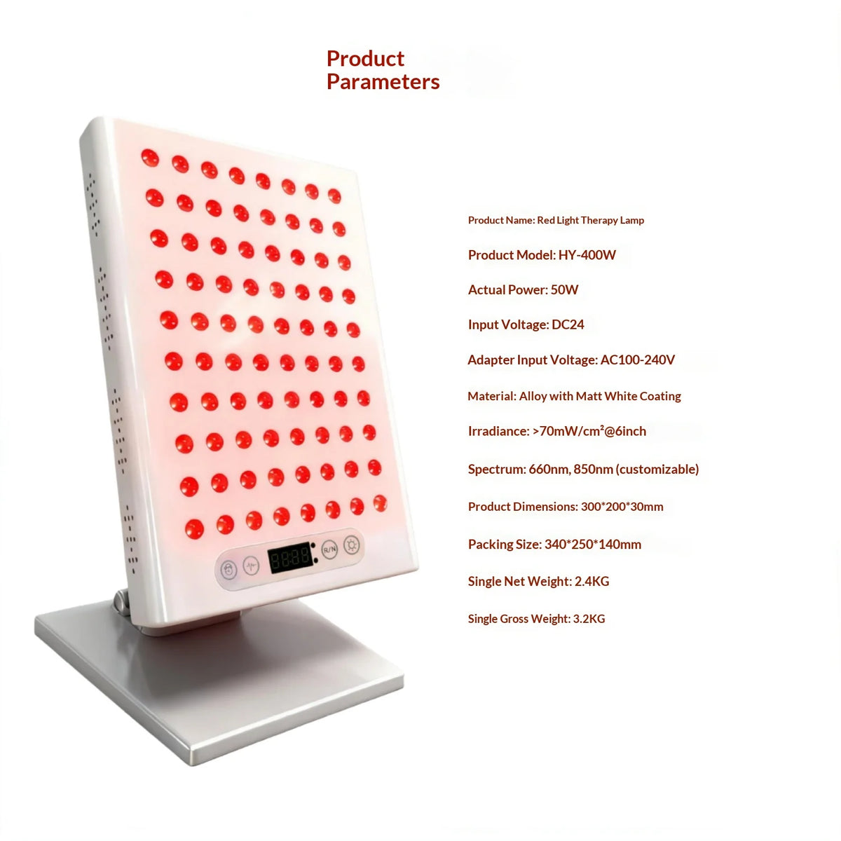 MasterGrow 660nm 850nm LED Red Light Therapy Panel + Stand LED Therapy Panel Qst