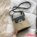 Women's Small Straw Bucket Crossbody Bag – Summer Travel Purse Crossbody Bucket Bag Qme Black