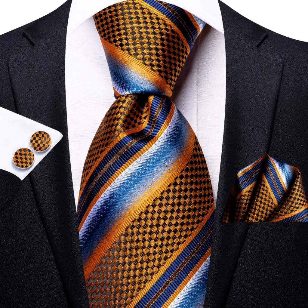 Hi-Tie 100% Silk Black Gold Jacquard Wedding Necktie Set Silk Necktie Set Qme SN-3394