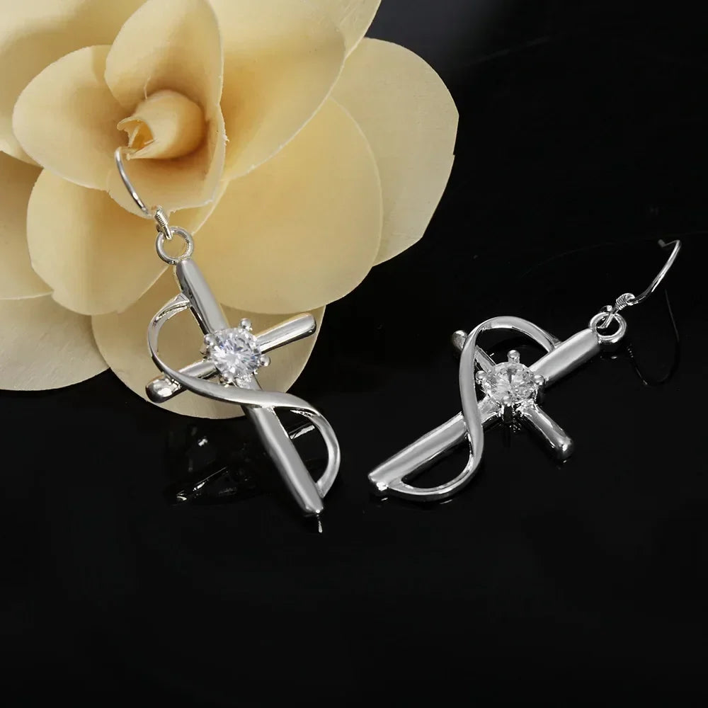 925 Sterling Silver Crystal Drop Earrings | Women's Jewelry Crystal Drop Earrings Qme