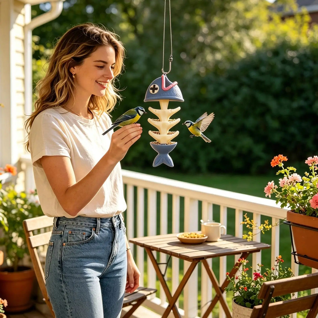 Novelty Fish Bone Bird Feeder – Resin Outdoor Garden Décor Novelty Bird Feeder Qme