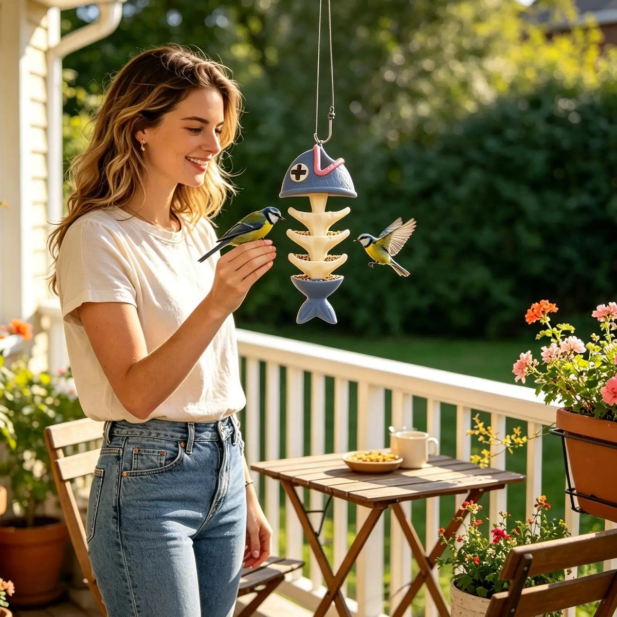 Novelty Fish Bone Bird Feeder – Resin Outdoor Garden Décor Novelty Bird Feeder Qme