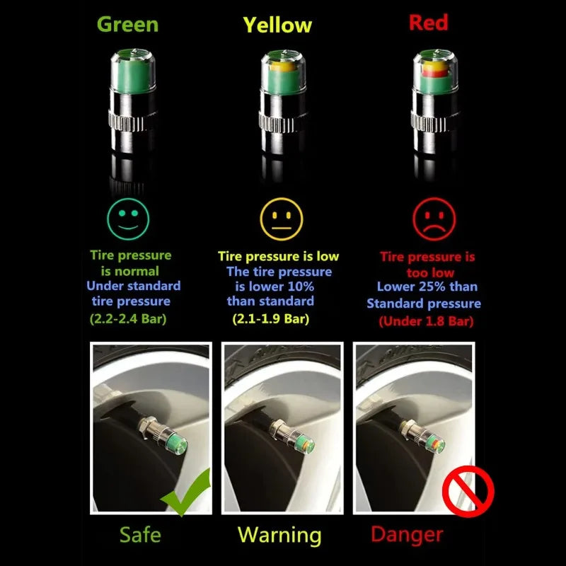 Tire Pressure Indicator Valve Caps | 2.2–2.4 Bar Monitor Tire Pressure Monitor Qme