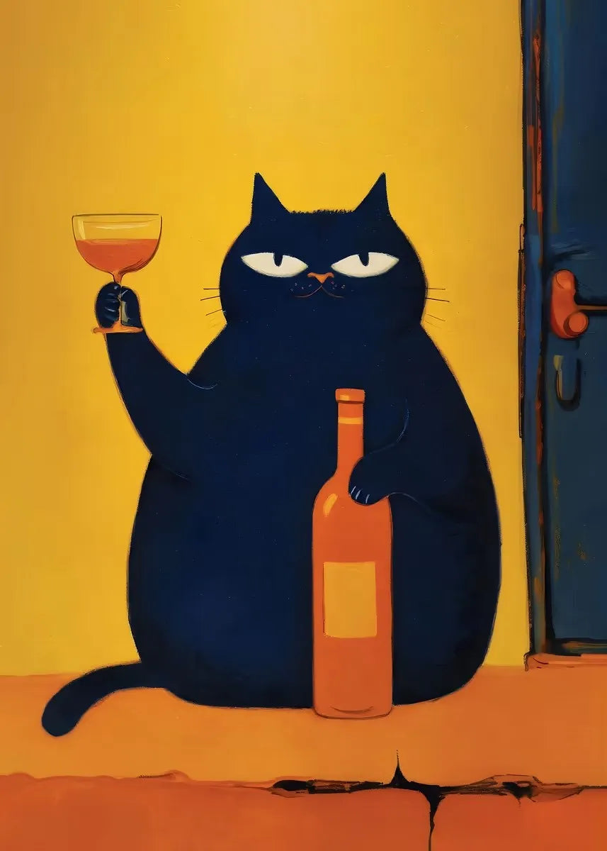 Black Cat Wine Canvas Wall Art – Modern Kitchen Decor Print Canvas Wall Art Qst 1 50X70cm No Framed