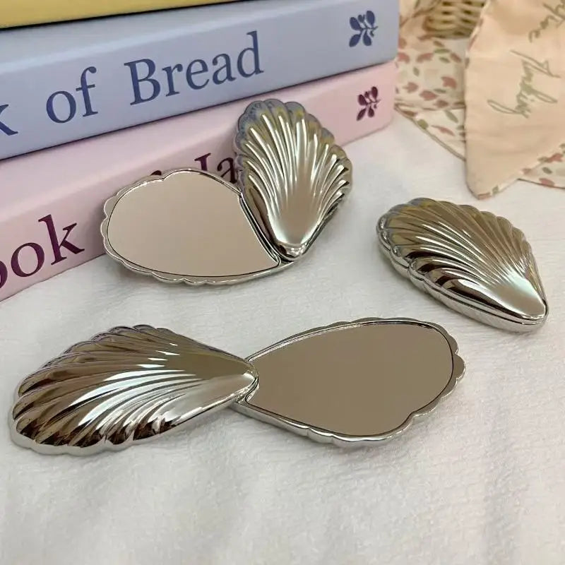 Seashell Compact Mirror – Double-Sided Foldable Metal Travel Mirror Compact Makeup Mirror Qst