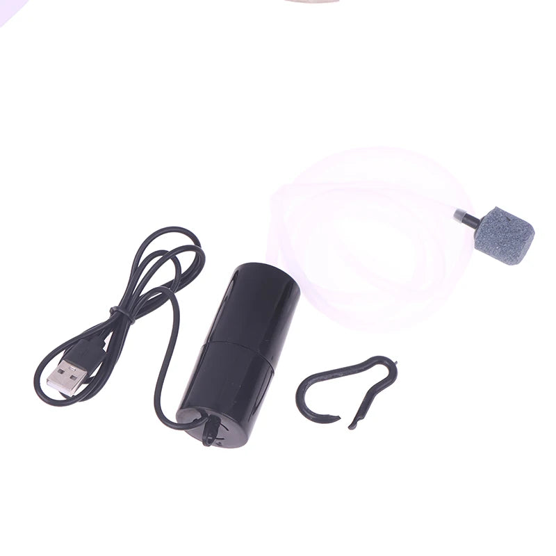 USB Aquarium Air Pump with Air Stone & Silicone Tube – Energy Saving Aquarium Air Pump Qst Black