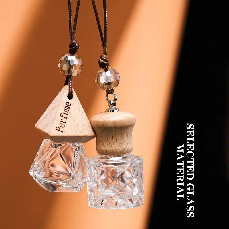 Glass Essential Oil Car Diffuser Bottle – Wooden Cap Hanging Car Diffuser Bottle Qme