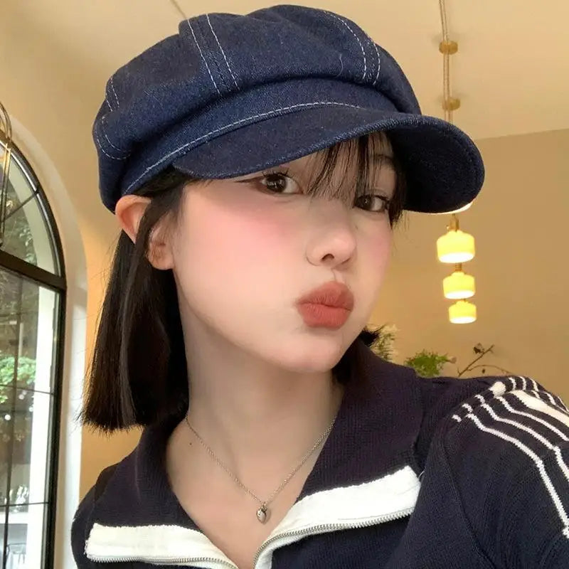 Women's Washed Denim Bucket Hat – Wide Brim Fisherman Cap Bucket Hat Qst A17