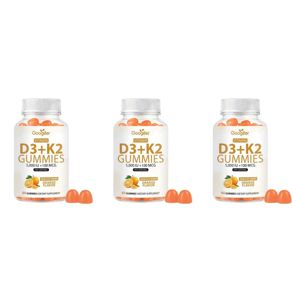 Googeer Vitamin D3 + K2 MK-7 Gummies – Orange, 60ct Vitamin Supplement Gummies Qst 3 Bottles 180 Count