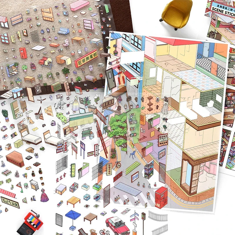 3D Street Scene DIY Greeting Card – Pop-Up Sticker Set DIY Greeting Card Kit Qme