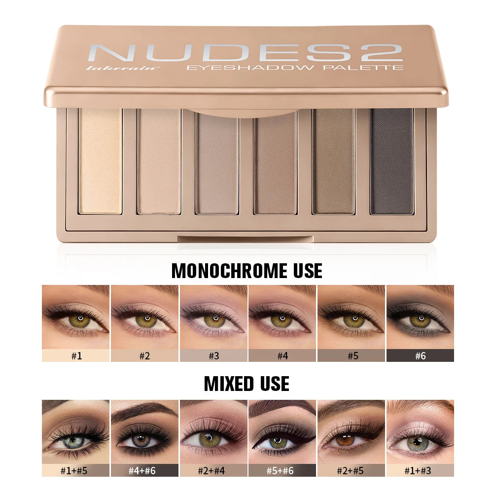 Lakerain 6-Color Eyeshadow Palette – Nude Smokey Matte & Highlight Eyeshadow Palette Qst