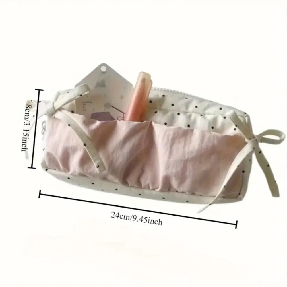Cute Polka Dot Large Capacity Pencil Bag | Fabric Pouch Pencil Bag Pouch Qme