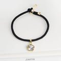Black Rope Braided Natural Stone Five Leaf Flower Bracelet Stone Flower Bracelet Qme Silver
