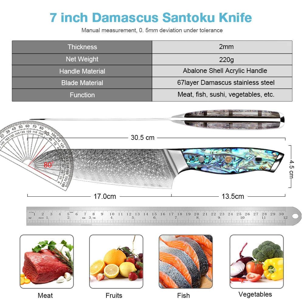 XITUO 7" Damascus VG10 Santoku Knife – Ultra-Sharp Chef Knife Santoku Chef Knife Qst