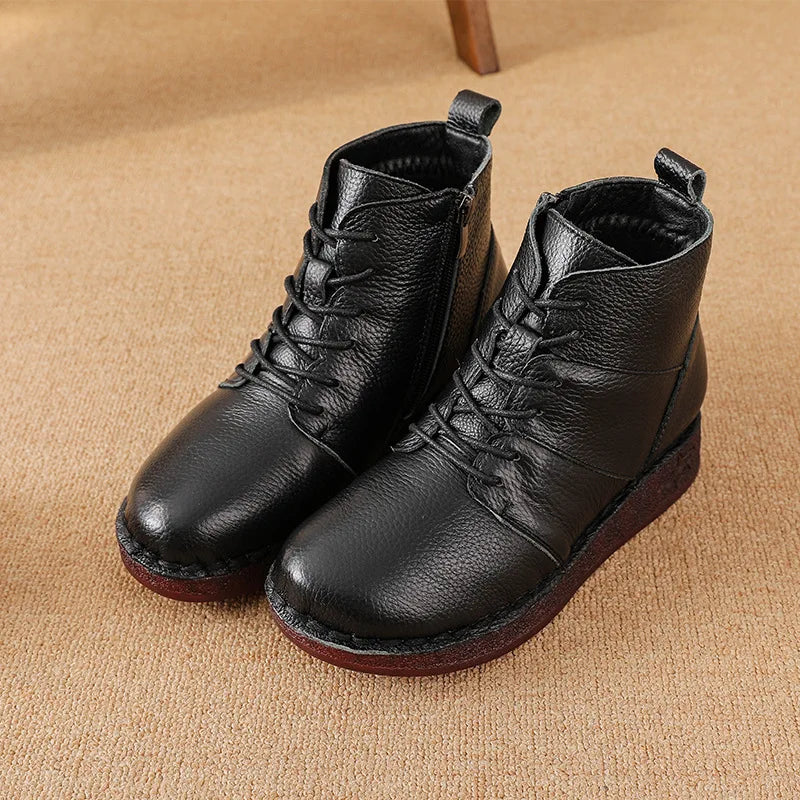 Women's Retro Genuine Leather Ankle Boots – Warm Plush Zip Women's Ankle Boots Qst Black 40